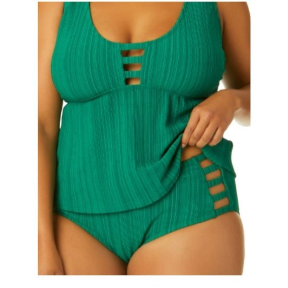 Bikini Swimsuit Bottom Forest Green Ribbed Mid Rise Hipster Woman's 2X 20/22 LR1 - Picture 5 of 8